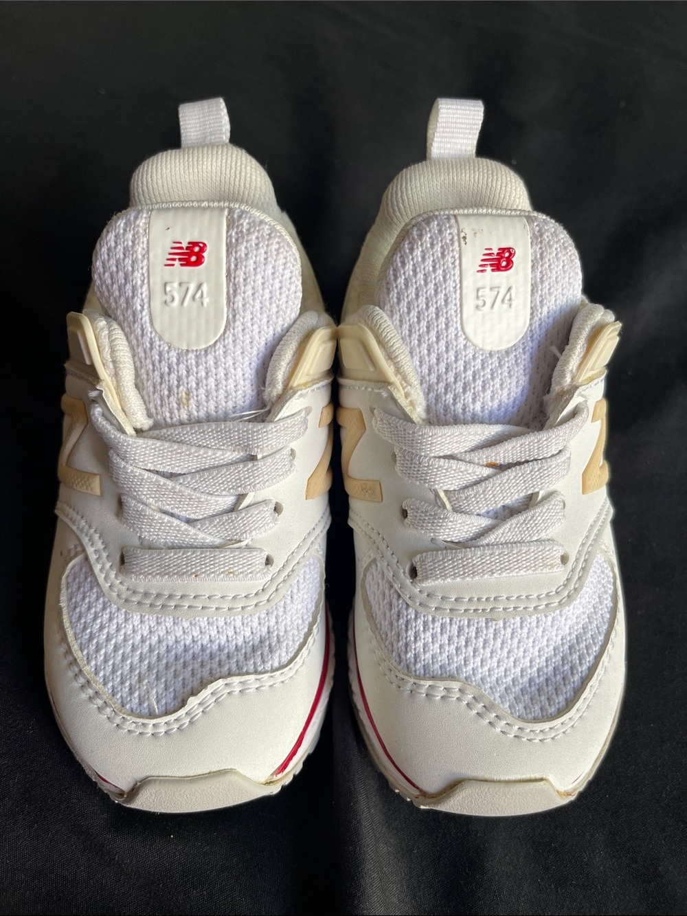 New Balance 574 Toddler Sneakers White Cream Red Blue Size 6C